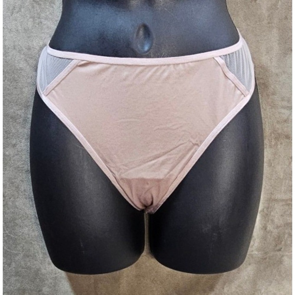 Victorias Secret Bikini Panties XL Beige‎ Mesh Side Panel Culotte NEW AD298364
